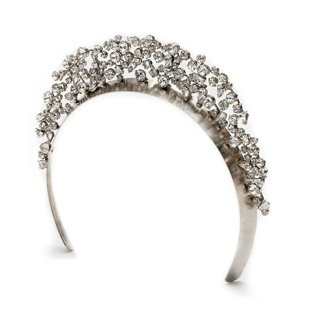 LELET NY Silver Mattar Crystal Crown Headband Swarovski Bridal Wedding Holidays - Picture 2 of 16
